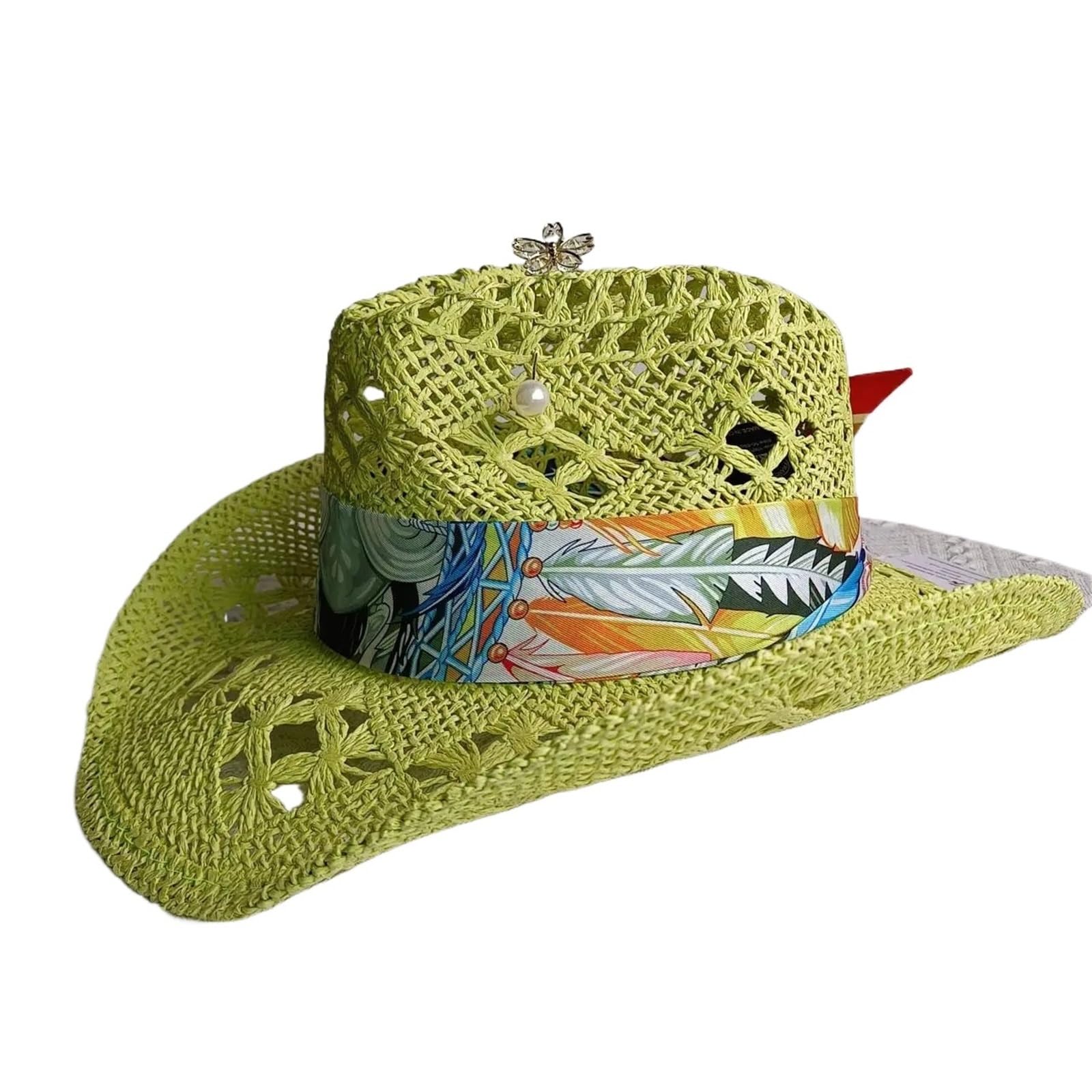 Cappello Paglia Cowboy Cappello Estivo in Paglia da Cowboy Intrecciato a Mano