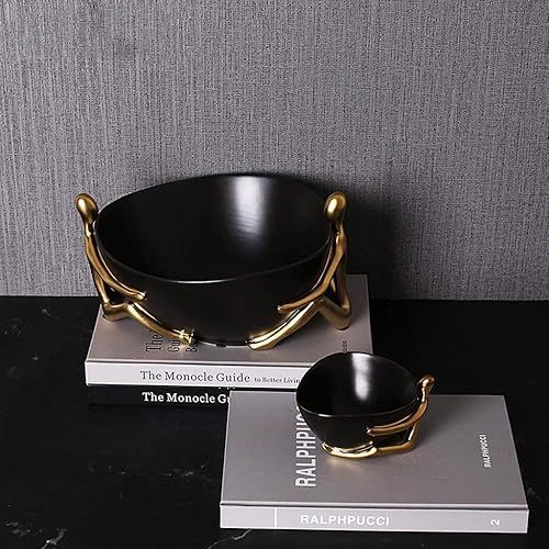 Miniatura 4 de KHUY Bandeja para llaves para mesa de entrada, moderna figura dorada, cuenco de cerámica, recibidor, decoración de almacenamiento de llaves, cuenco