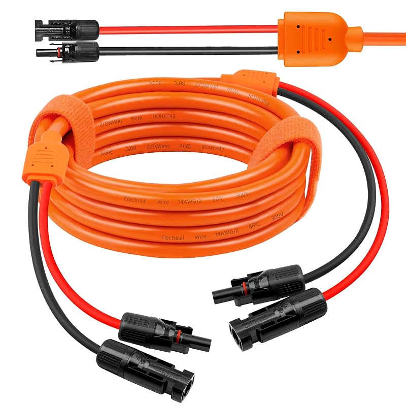Cabo de Extensão para Painel Solar MOOKEERF 4,57 m, 10AWG+14AWG, Conectores Macho e Fêmea IP68, Laranja, 1 unidade