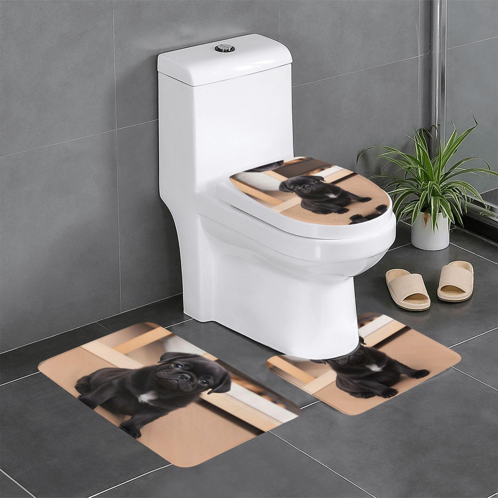 Tapis de salle de bain antidérapants Puppys lot de 3 pour meuble-lavabo