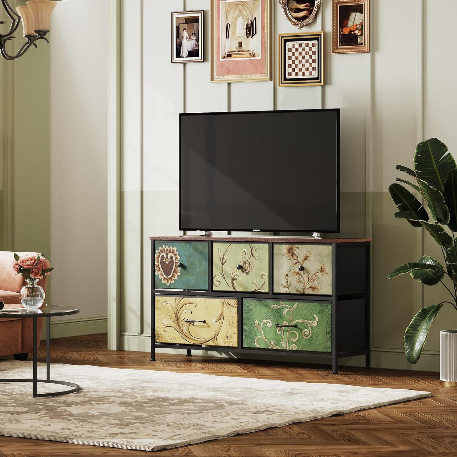 Cómoda para Dormitorio Adulto, Cómoda de 5 Cajones Chifonier Mueble de Almacenaje Tocador Bohemio Mueble con Cajones, Mueble de Salón Almacenaje, Mueble de Pasillo (5 cajones)