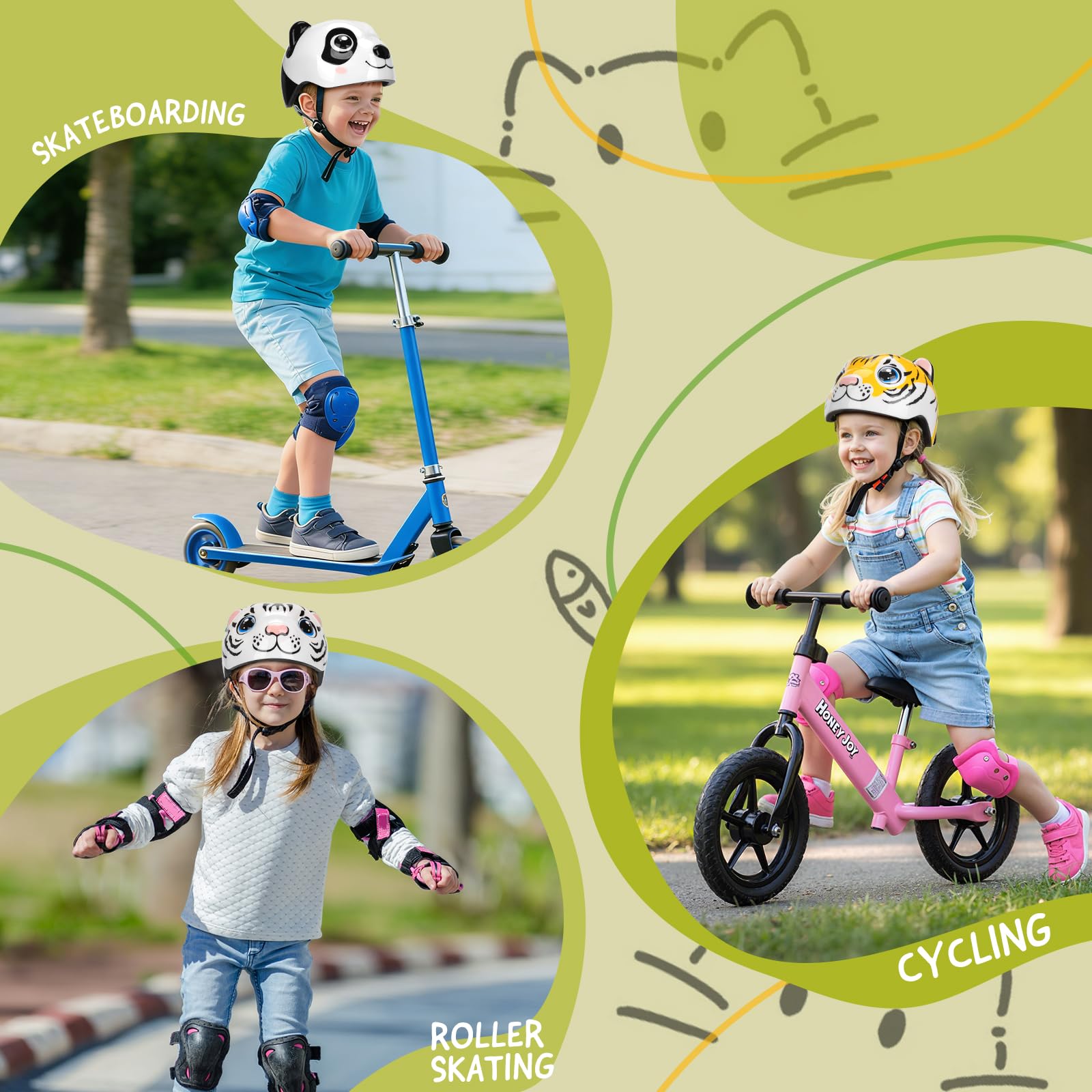 Casco Bici Bambini 2-6 Anni, Design Animale Morbido Antiscivolo, Casco Regolabile Leggero 47-54 cm Traspirante 11 Fori, Caschetto Bimba Bimbo per Bicicletta Monopattino