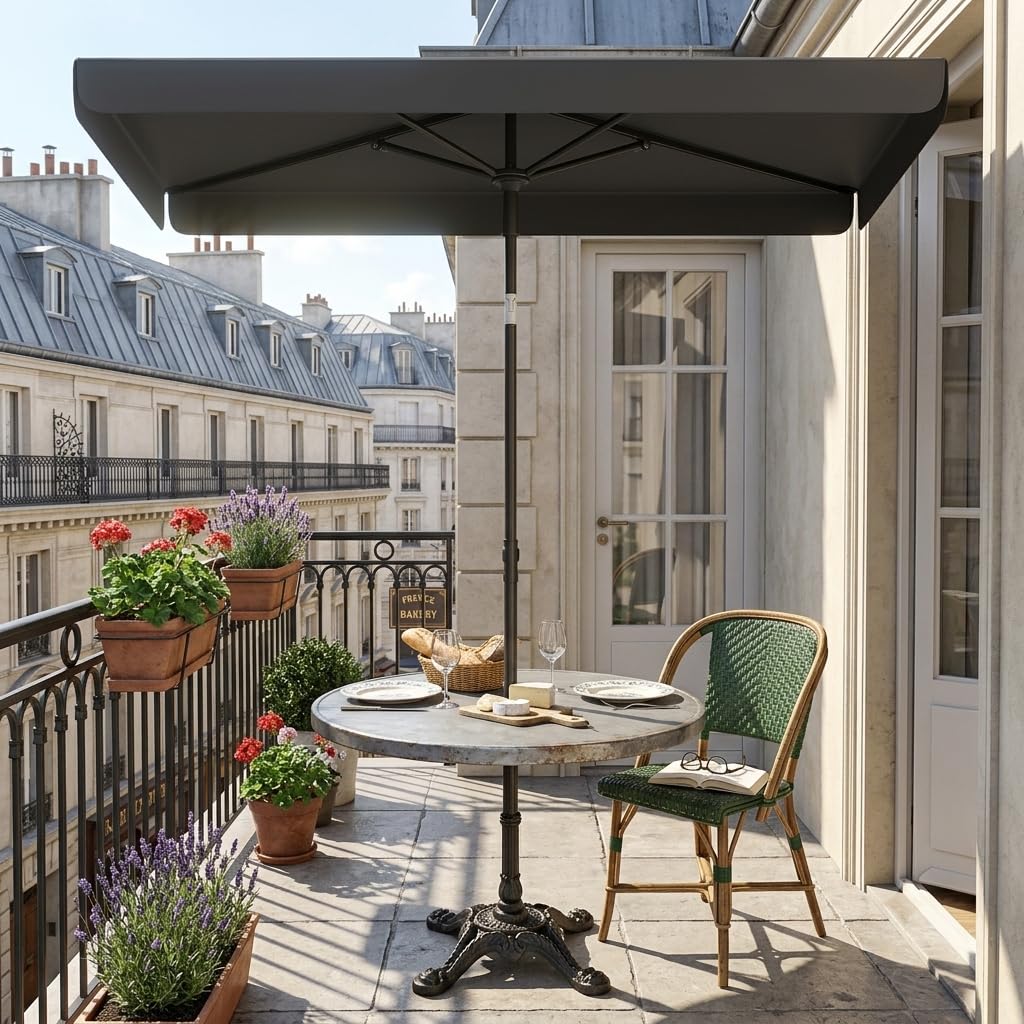 RELAX4LIFE Petit Parasol de Balcon Rectangulaire 200x130cm Inclinable, Gris