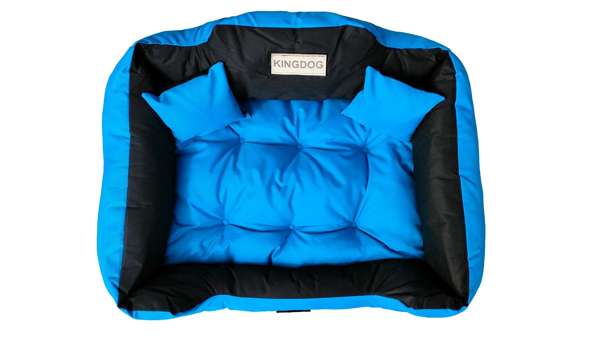 KING DOG Cama para perros 130 x 105 cm personalizada impermeable azul con cojín