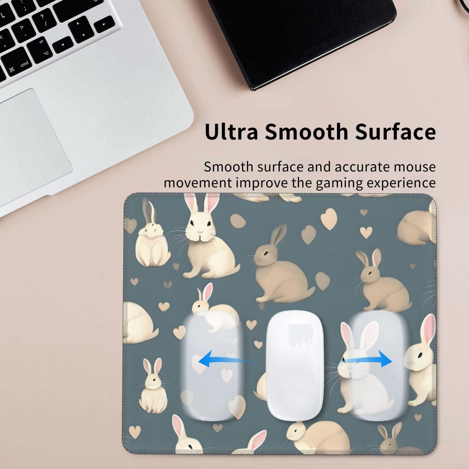 Tappetino Per Mouse U Core A Forma Di Coniglio, 18,8x45,9 Cm. Base In Gomma Antiscivolo, Stampa Carina. Perfetto Per Studio E Gaming.