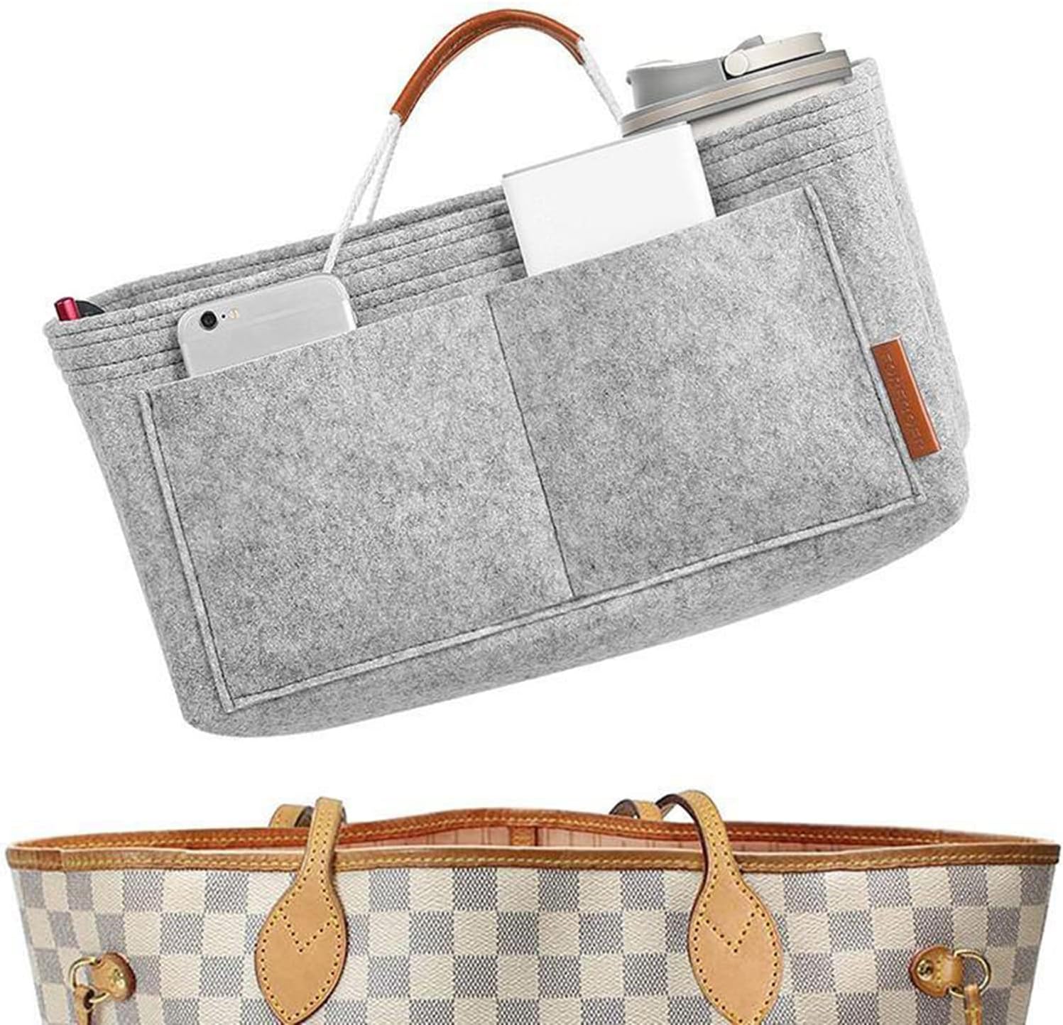 TAME Purse Organizer Insert, Felt Purse Insert Bag Organizers, Bag in Bag, Purse Organizer for Handbags, Tote Bags, Felt Bag Organizer Handbag Organizer (Grey)