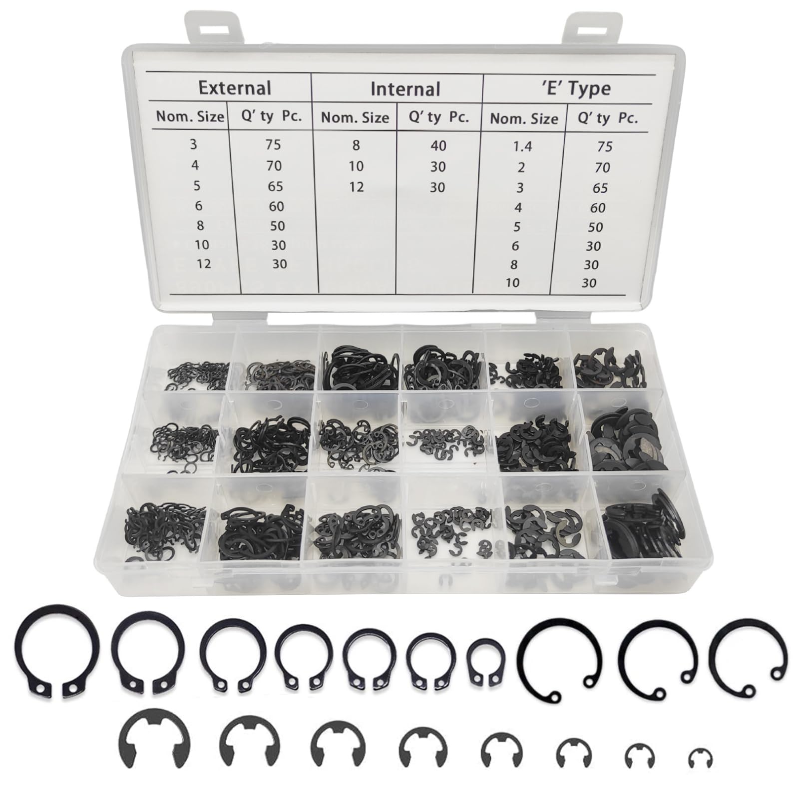 External Retaining Rings - 500 Pcs Alloy Steel Kit -13 External Retaining Rings - 500 Pcs Alloy Steel Kit -13