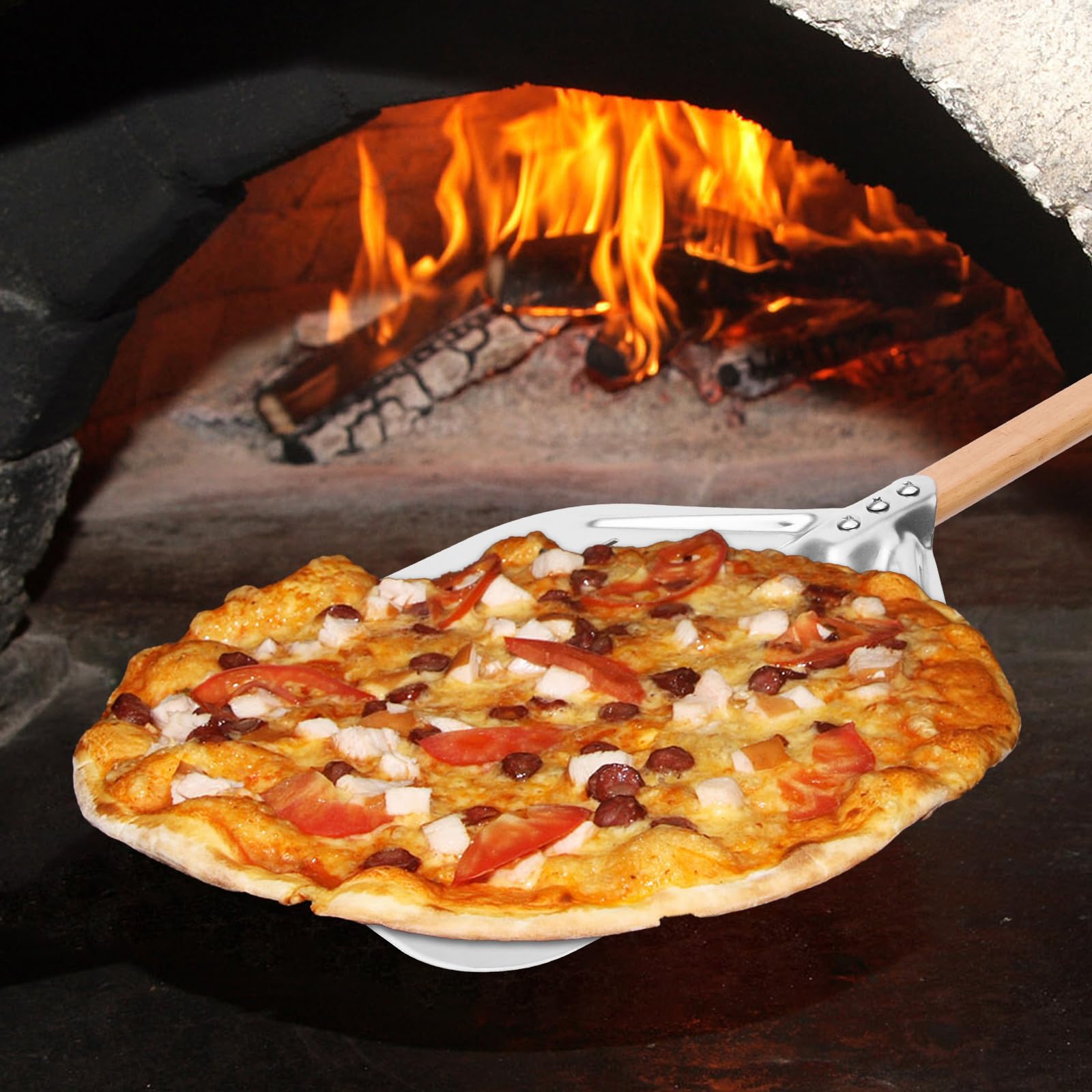 Pmueuff Pizzaschieber 12 Zoll - Aluminium Pizza Schaufel Mit Abnehmbarem Holzgriff