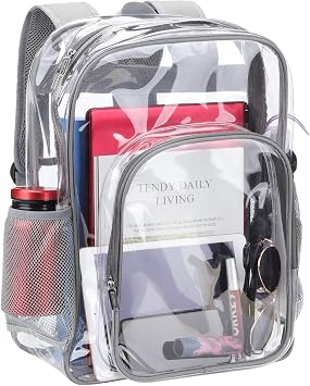 Clear Backpack School Bag Stadium Approved Heavy Duty Large PVC Laptop Transparent Backpack See Through Backpack for Sports, Work, Stadium, Security, Travel, College - H18xW14xD8 - Grey