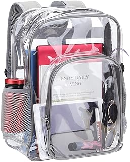 Clear Backpack Heavy Duty Large PVC Transparent Backpack See Through Backpack for Sports, Work, Stadium, Security, Travel, College - H18''xW14''xD8 - Grey