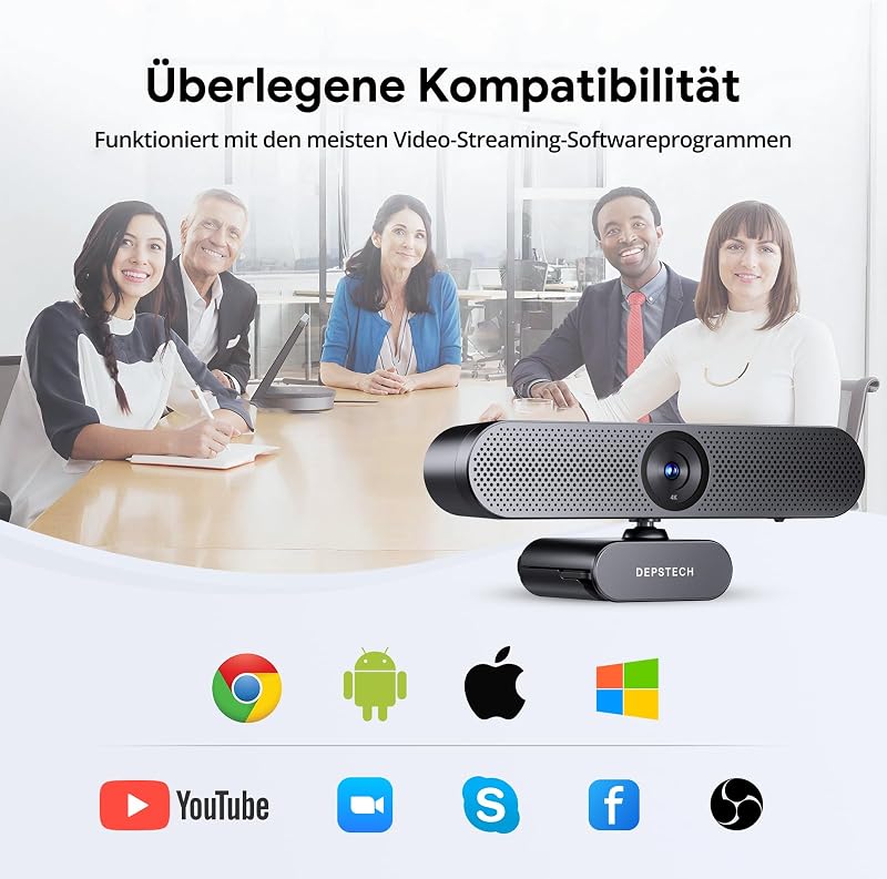 DEPSTECH DW50 Pro 4K Ultra HD Webkamera Mikrofonnal, 3x Zoom, Sony Szenzor, Zajszűrő Kettős Mikrofon, Távirányító, Autofókusz PC, Laptop, Ma