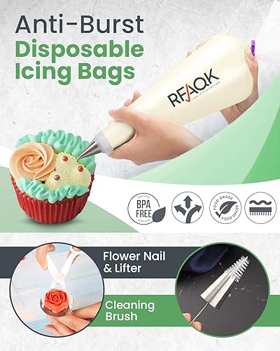 Miniatura 4 de RFAQK 74 piezas juego de bolsas de glaseado y puntas para tubería, kit de decoración de pasteles con 48 puntas para tubería numeradas, 20+1 bolsas