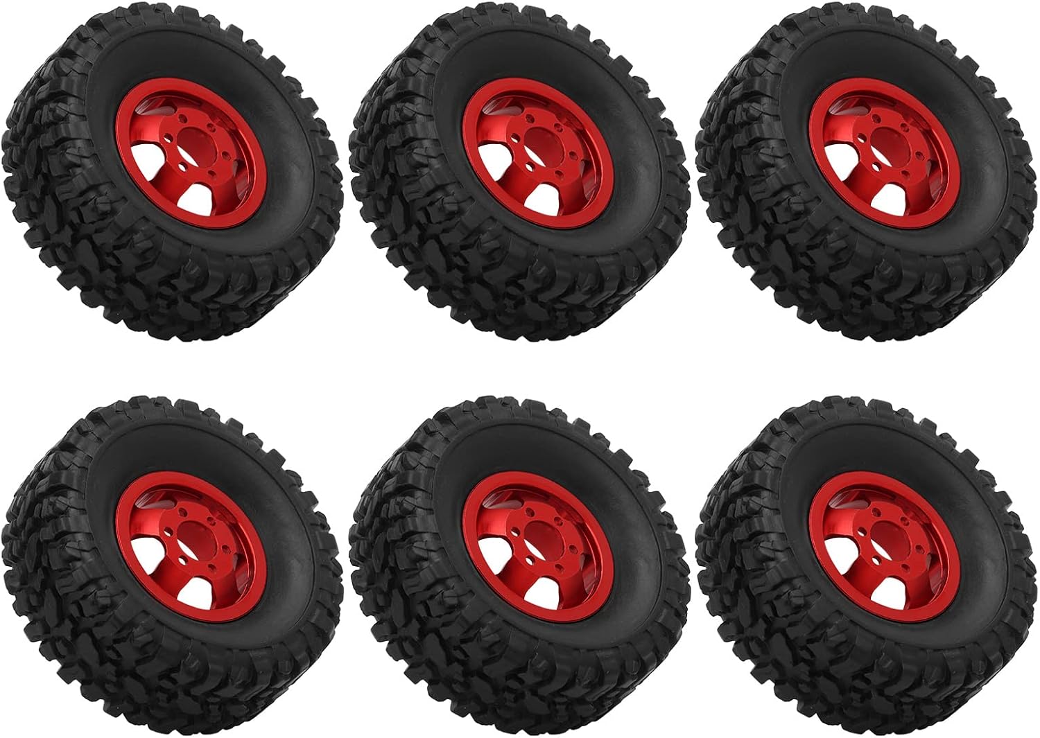 RC Car Tires, RC Rubber Tyres Aluminium Alloy Wheel Rims Set for WPL C14 C24 C34 C44 B14 B24 B16 B36 4WD Car Model (Red