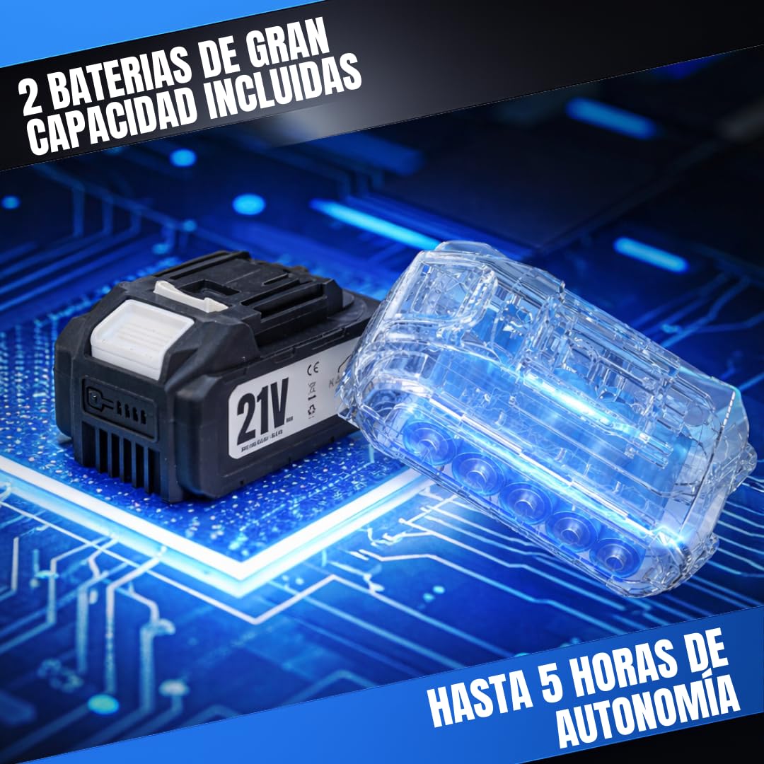 Tijeras de Podar Electricas, Kit Completo, Podadora Electrica Bateria 21V Recargable 2x3000 mAh, Tijeras Podar con Accesorios de jardinería con pantalla Display.