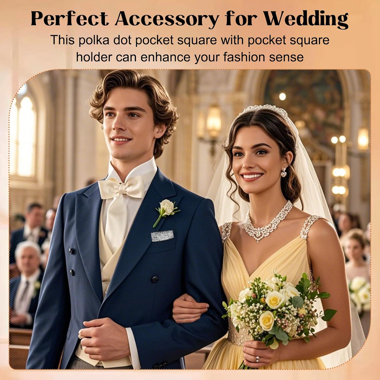 9.64" X 9.64" Handkerchiefs for Men with Pocket Square Holder, Paisley Pocket Squares for Men for Banquet Party