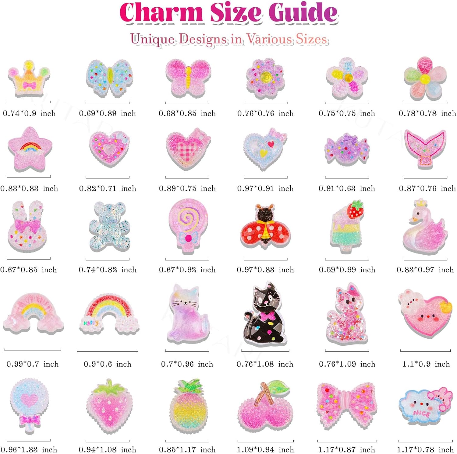 30 PCS Cartoon Shoe Charms, Animal, Fruit & Flower Designs