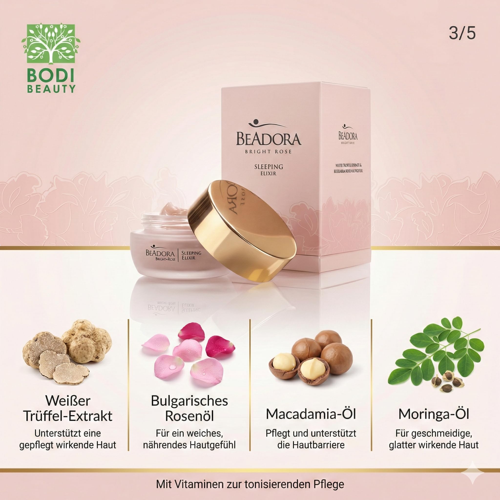 BeAdora Rose Sleeping Elixir Nachtcreme 50 ml mit Rosenöl