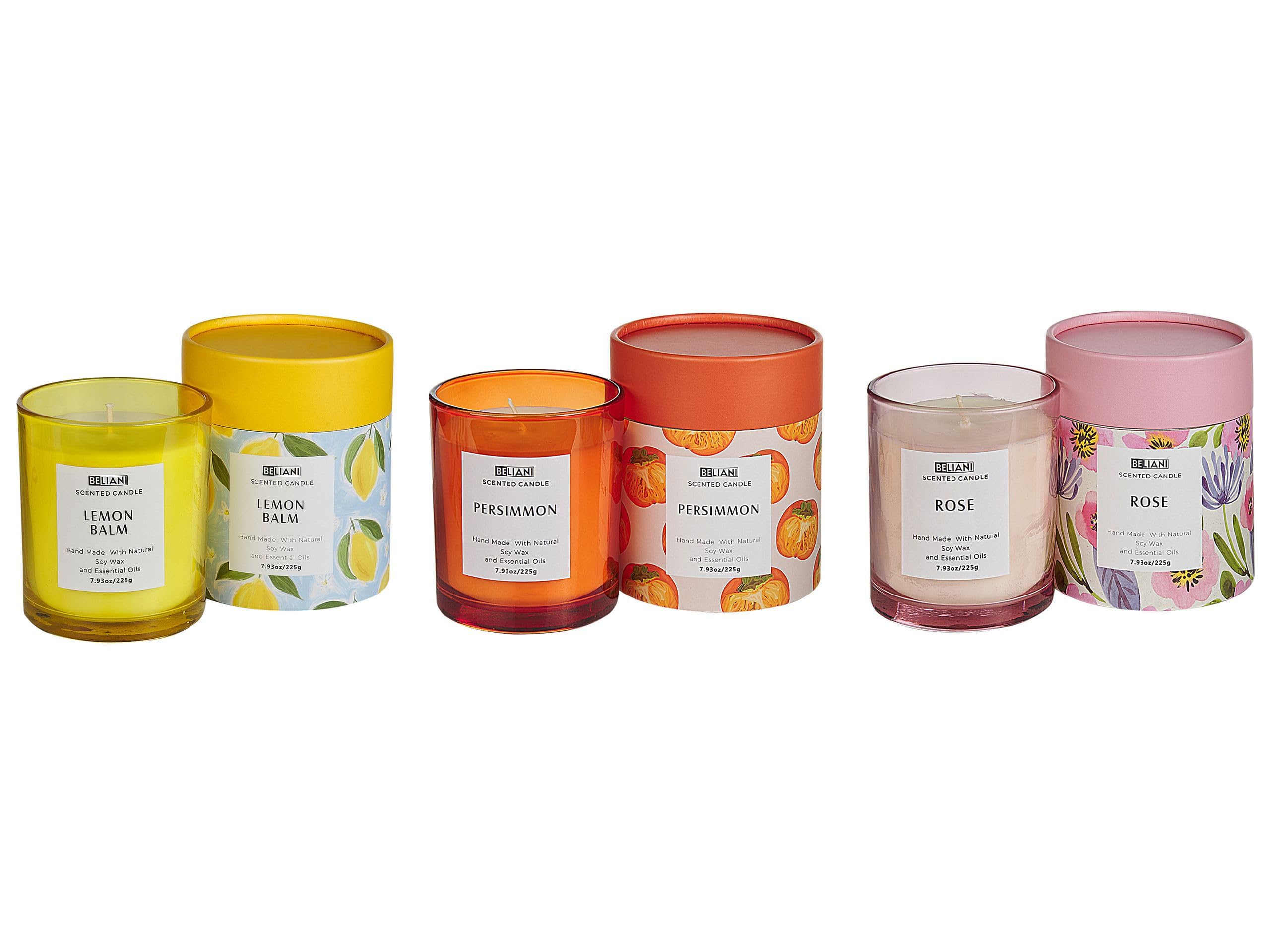 Duftkerze 3er Set Sojawachs im Glas gelb/orange/rosa mit Deckel Colorful Barrel