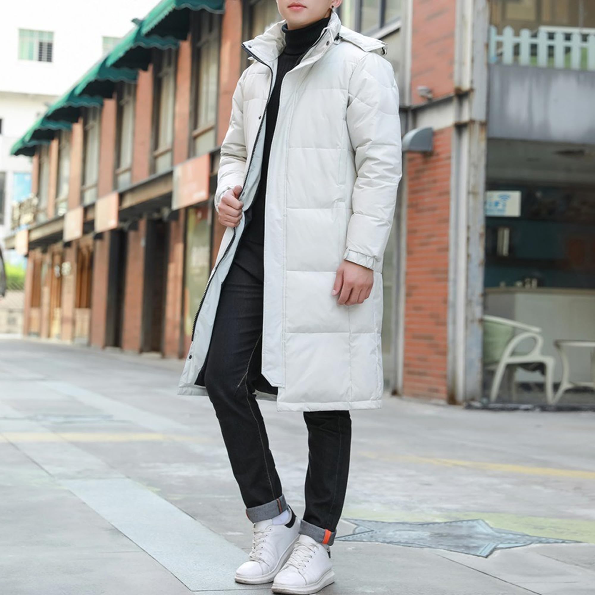 Piumino da uomo lungo con cappuccio più spesso piumino piumino casual caldo piumino parka invernale piumino soprabito
