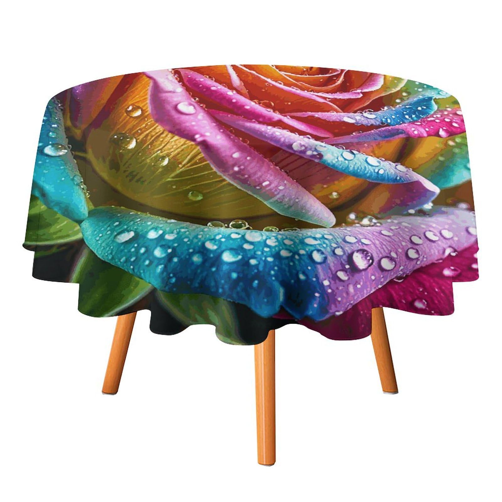 Nappe ronde colorée avec rose de 152 cm lavable pour table de cuisine