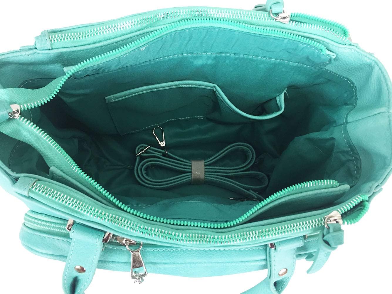 Multi Zippers Fashion Locking Faux Leather Concealed Carry Gun Shoulder Bag