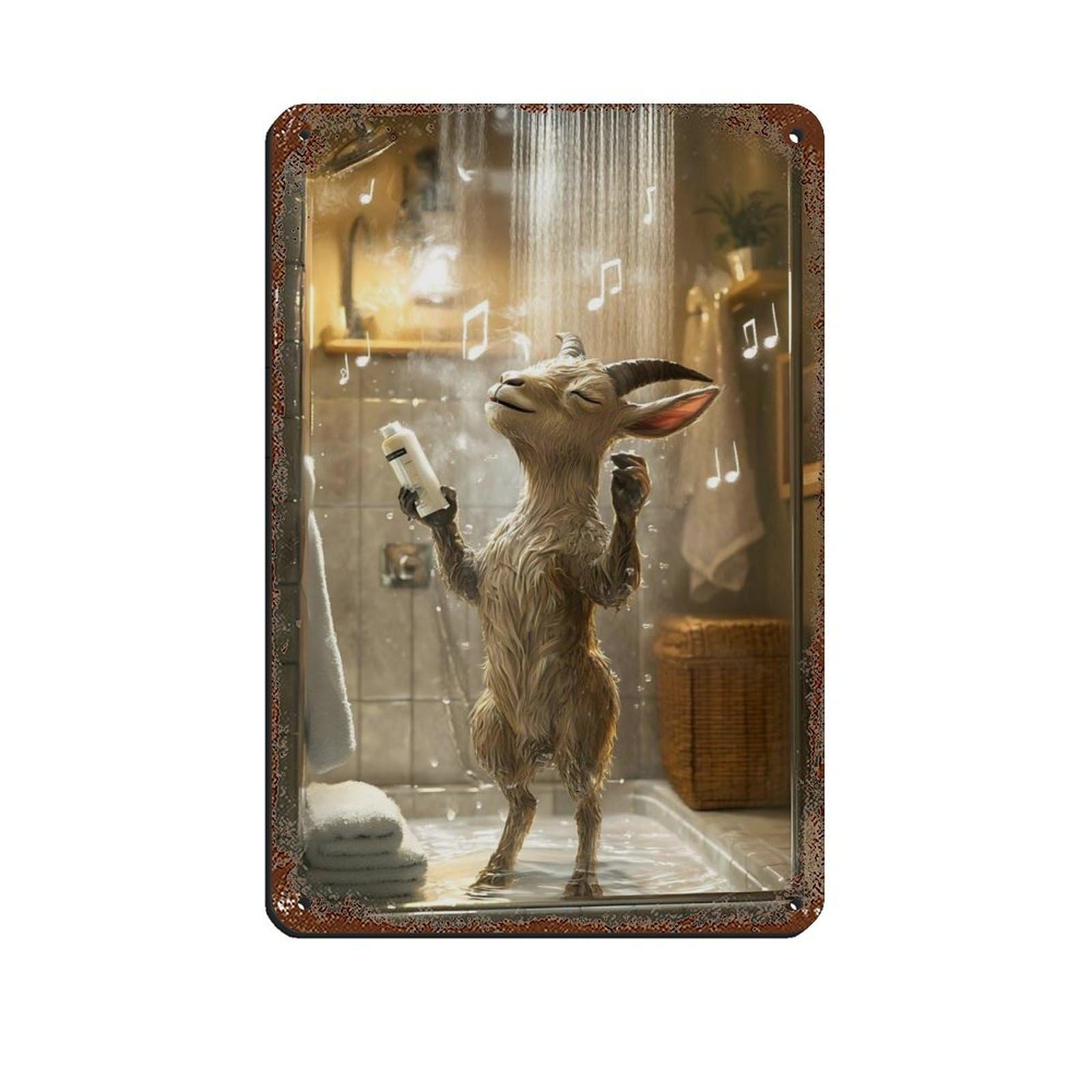 Lxwnze 20L X 30W Cm Goat Singing In Shower,Fun Bathroom Decor Tin Sign Vintage Metal Pub Club Cafe Bar Home Wall Art Decoration Poster Retro 8X12inch(20X30cm)