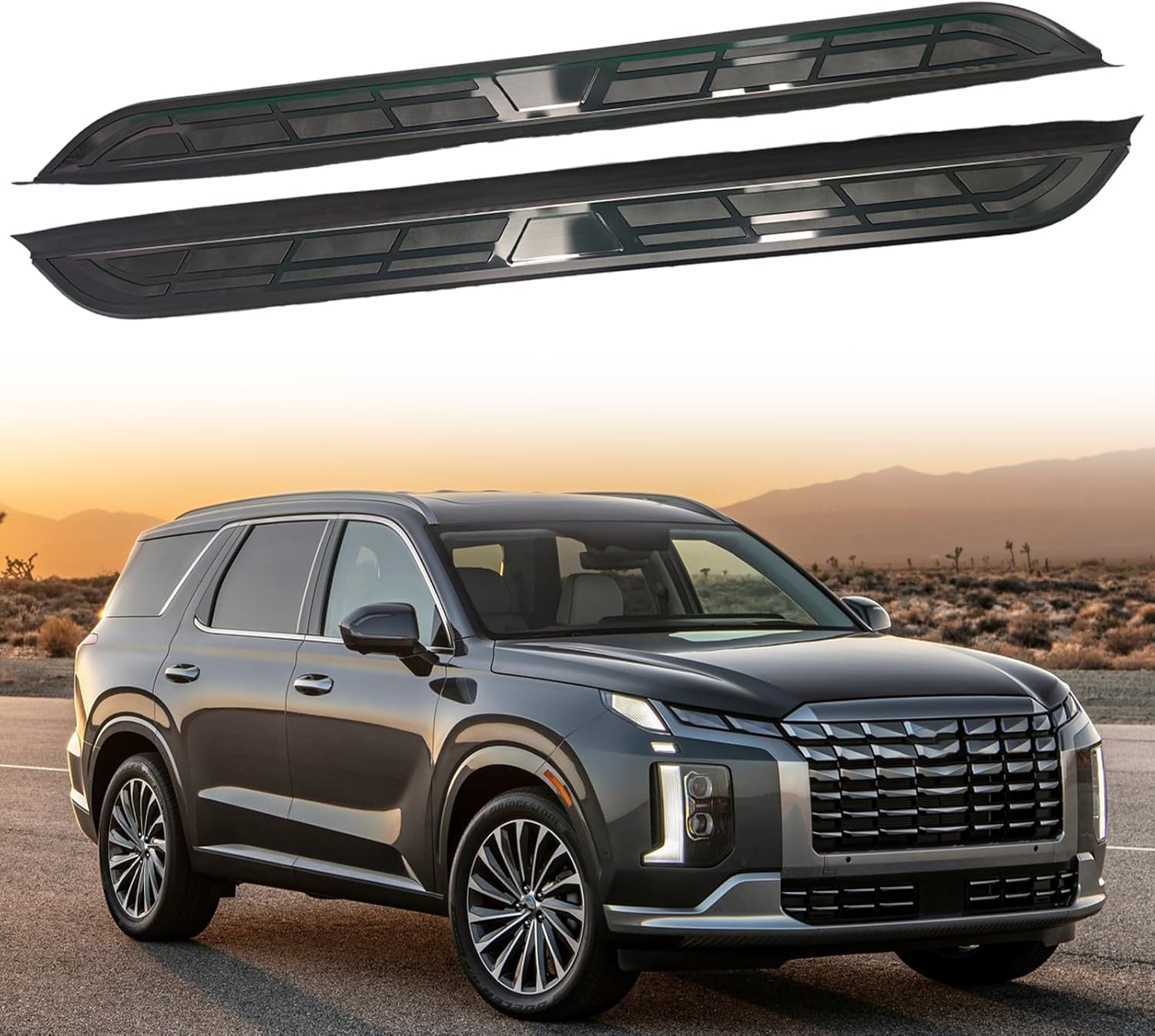 Running Board Side Step Aluminum Fits for Hyundai Palisade 2019-2025 Pedal Nerf Bar 2Pcs Fixed (with Brackets