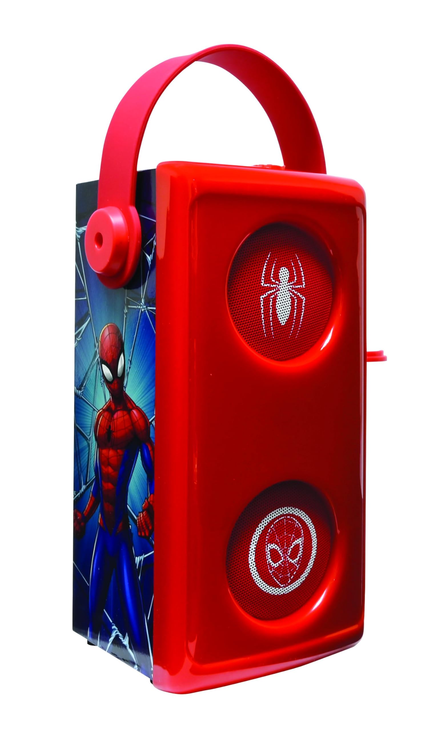 LEXIBOOK, Spider-Man, Altavoz Bluetooth con Mic Rojo, BTP185SPZLXB | Efectos de luz, ranura para tarjeta SD/TF, batería recargable