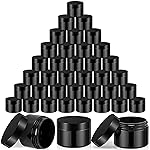 SATINIOR 36 Pieces 4 oz Plastic Jars with Lids Wide Mouth Airtight Reusable Container Acrylic Cosmetic Small Jars for Lotions Ointments Travel Toiletries Creams Make up Storage(Opaque Black)