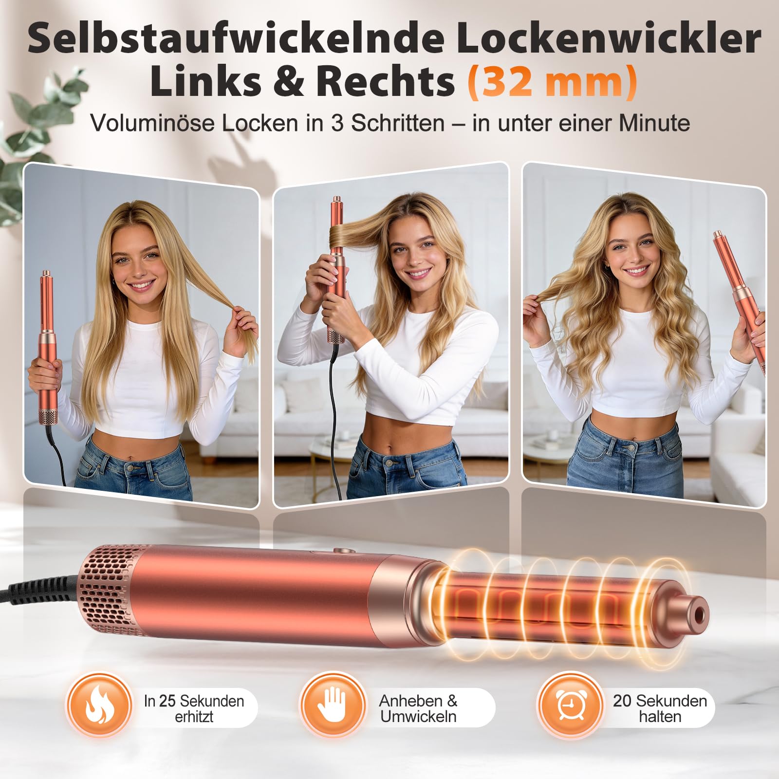 5-in-1-Föhnbürsten, Abnehmbares Styling-Werkzeug Zuhause, Reisen und Salon | Upgrade-Haartrockner & Föhnbürste & 32MM Lockenwickler & Paddelbürste, Heißluft-Styling-Tools Volumen-Glätter Lockenstab