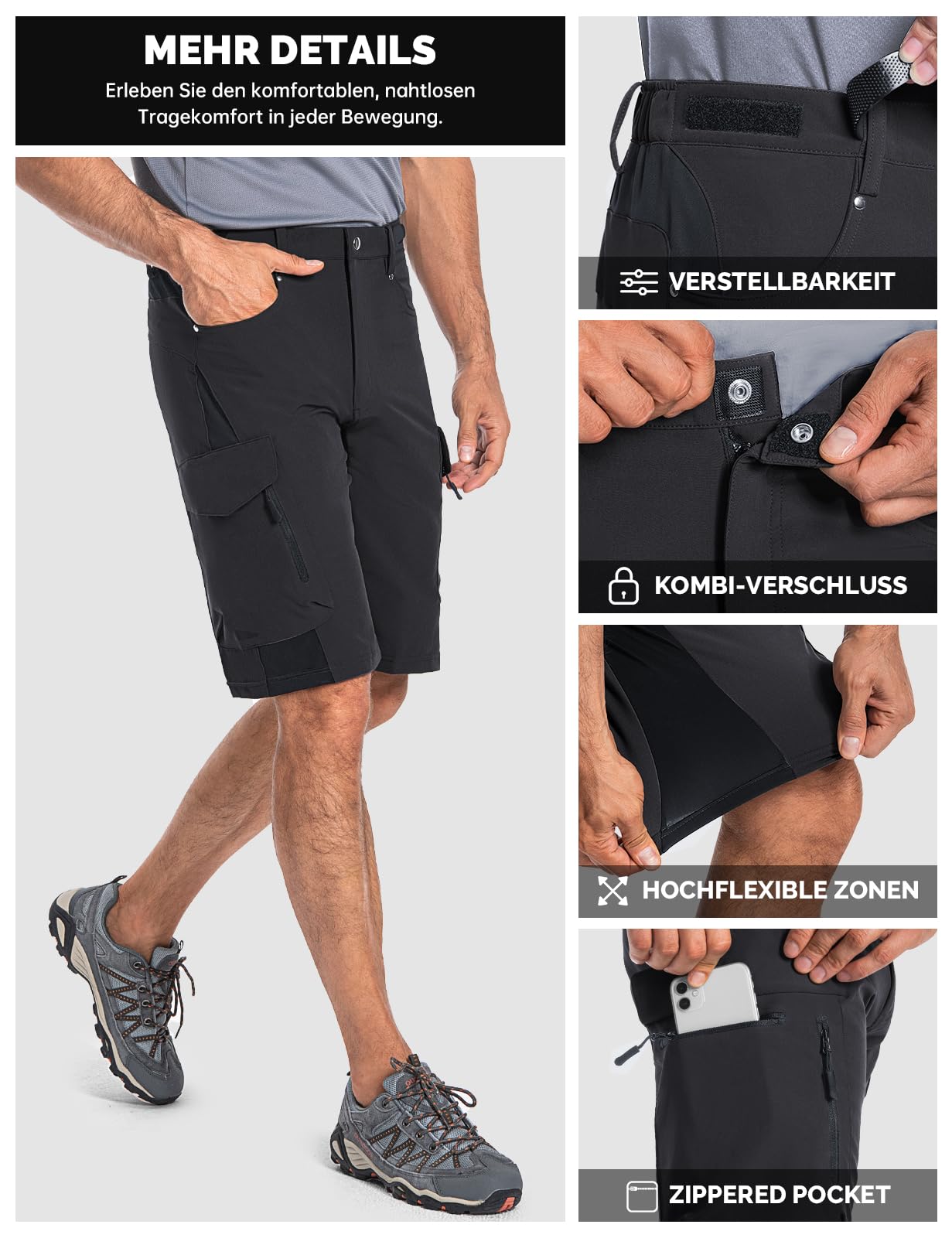 Cycorld MTB Hose Herren Fahrradhose, Schnelltrocknende MTB Shorts Herren Mountainbike Hose Baggy Bike Shorts, Atmungsaktiv Radhose mit Haken- und Flauschband
