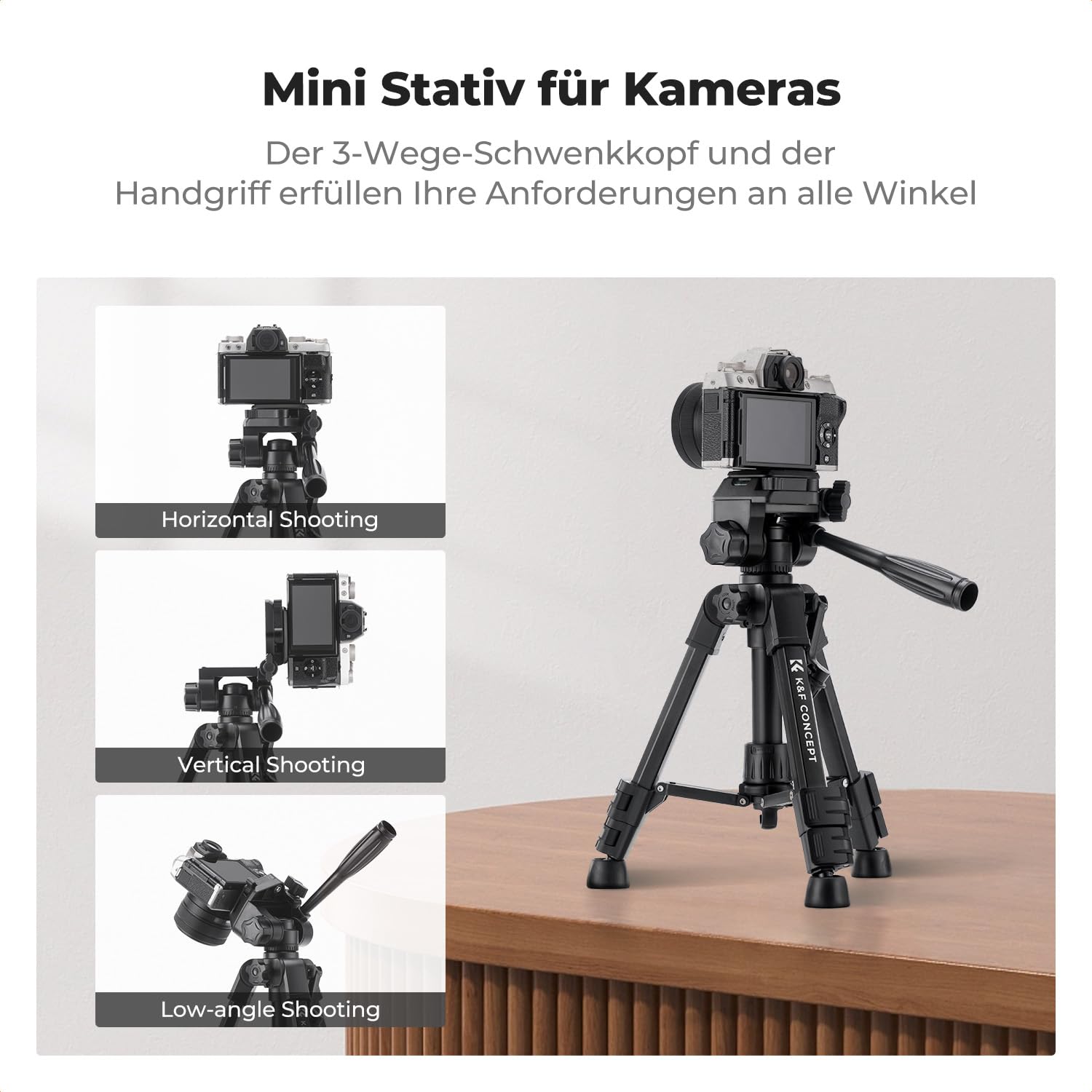 K&F CONCEPT Mini Tischkamerastativ, S233A0 63cm Kamera Stativ mit Fernbedienung, klein und tragbar für DSLR-Kameras, Camcorder, Smartphone, Projektoren und Teleskope | Tragbares Aluminium-Stativ für DSLR-Kameras, leichtes Video-Stativ für Reisen. Maximale