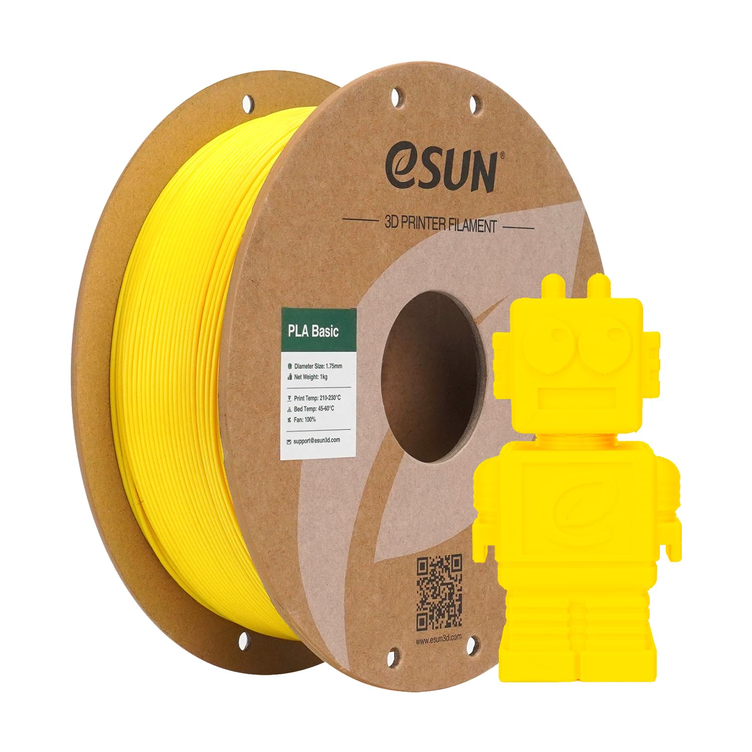 eSUN Filamento PLA 1,75 mm, filamento di Basic PLA per stampanti 3D Precisione dimensionale +/- 0,05 mm, bobina da 1 kg (2,2 libbre) Filamento PLA veloce per stampanti 3D, Giallo