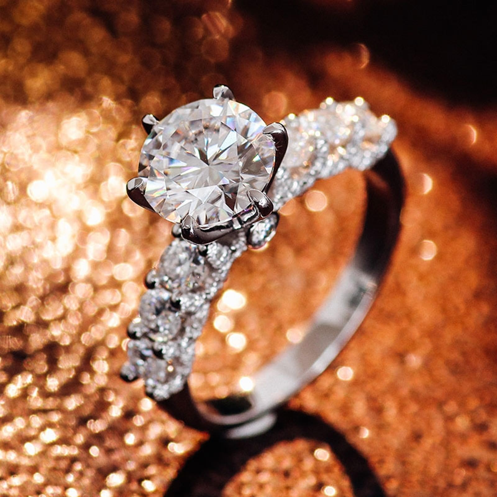 Anillo de oro blanco para mujer 375/585/750, anillo de boda de oro auténtico de 9 K/14 K/18 K, elegante solitario, alianza de boda, anillo de boda grabado con Moissanite D Color VVS1 para