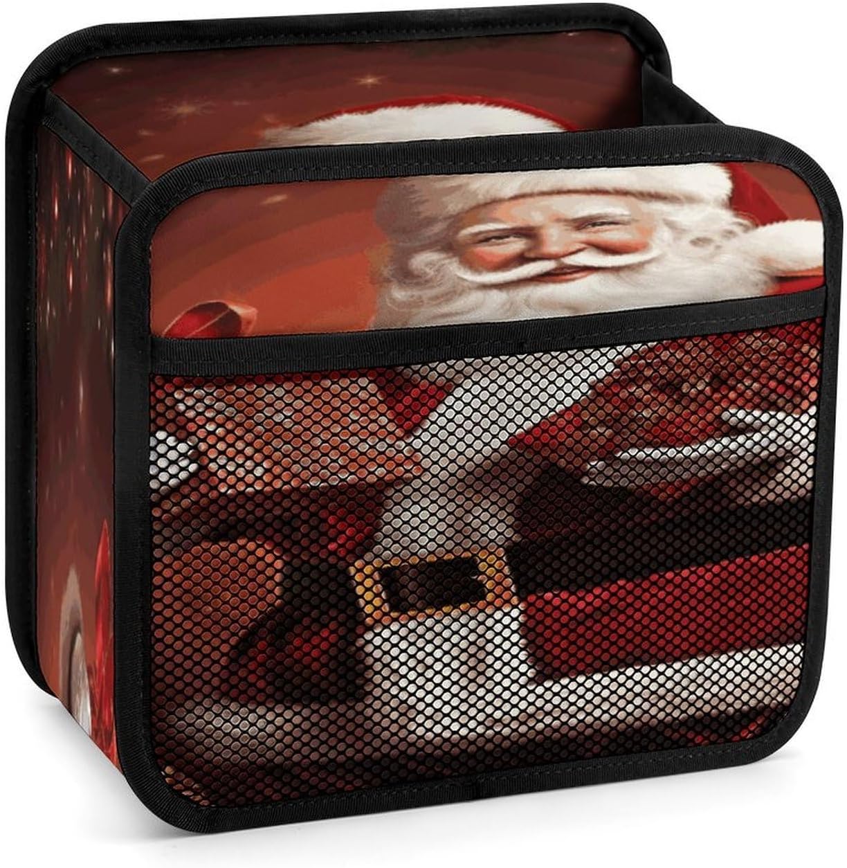 Christmas Decor Lovely Santa Claus Holding Present Car Seat Back Organizer PU Leather, Car Seat Organizer Backseat with Mesh Net Pocket, Car Trash Bag Can Travel Essentials Accessories for Cars, SUVs,