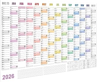 2026 Yearly Wall Calendar - 2026 Wall Calendar, Jan. 2026 - Dec. 2026, Yearly Wall Calendars 2026 with Julian Dates, Thick Paper, Round Sticks, Large Wall Calendars 52cmX 74cm (D)