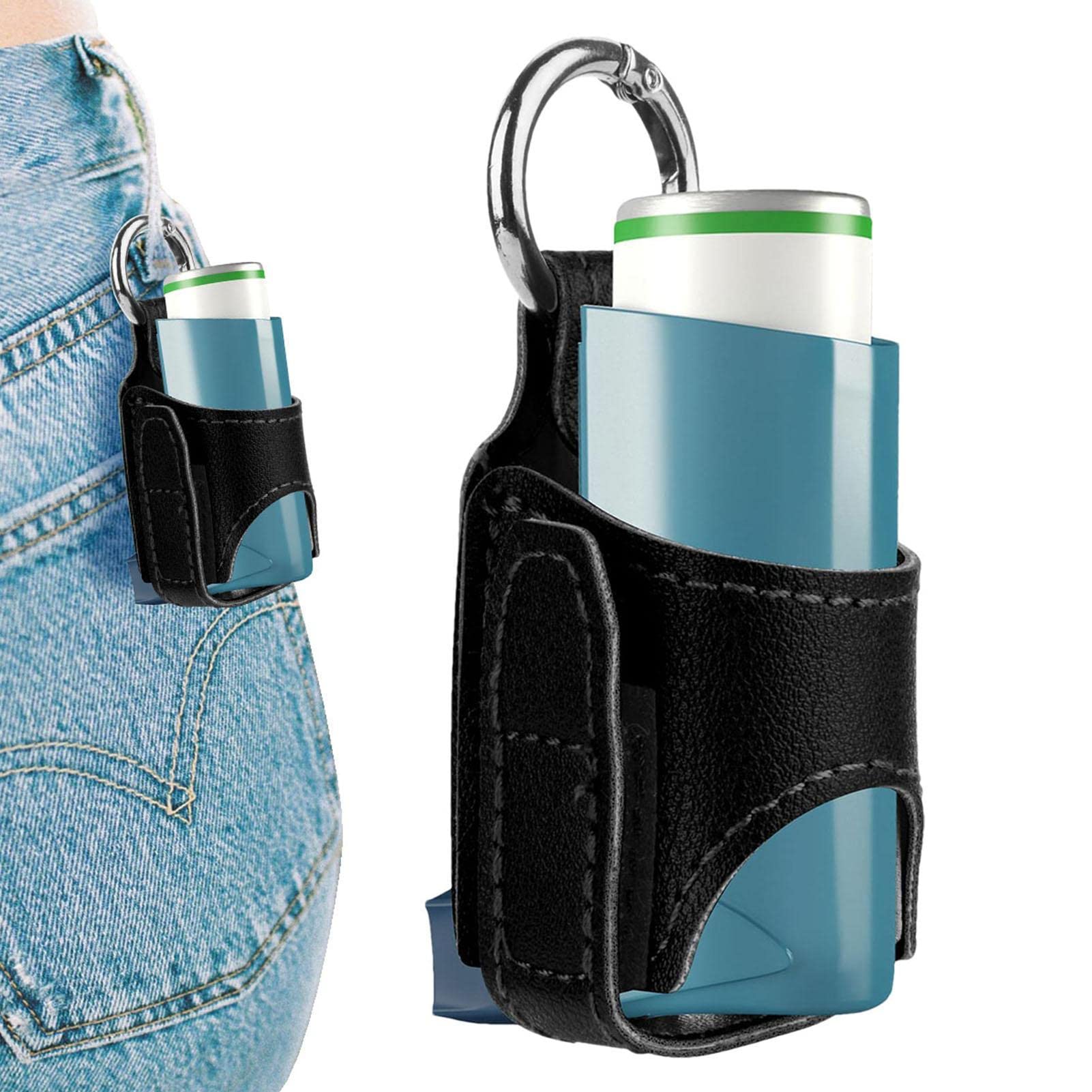 SKUDA Inhaler Carrying Case, With Metal Buckle Inhaler Spacer Holder Handy, Handy, Lightweight, And Protective PU Leather Case For Inhaler For Travel, Daily Use, School And Hiking