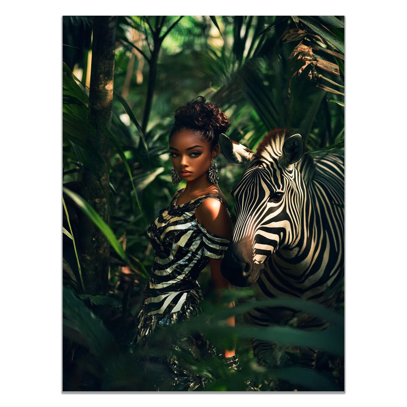QUSAAOU Wall Decor Paintings Jungle Zebra Portrait Minimalista Modern Home Decoration Paintings Suitable Living Rooms Bedrooms Already Framed Ready Hang(Green)-30x45cm1 Unframed
