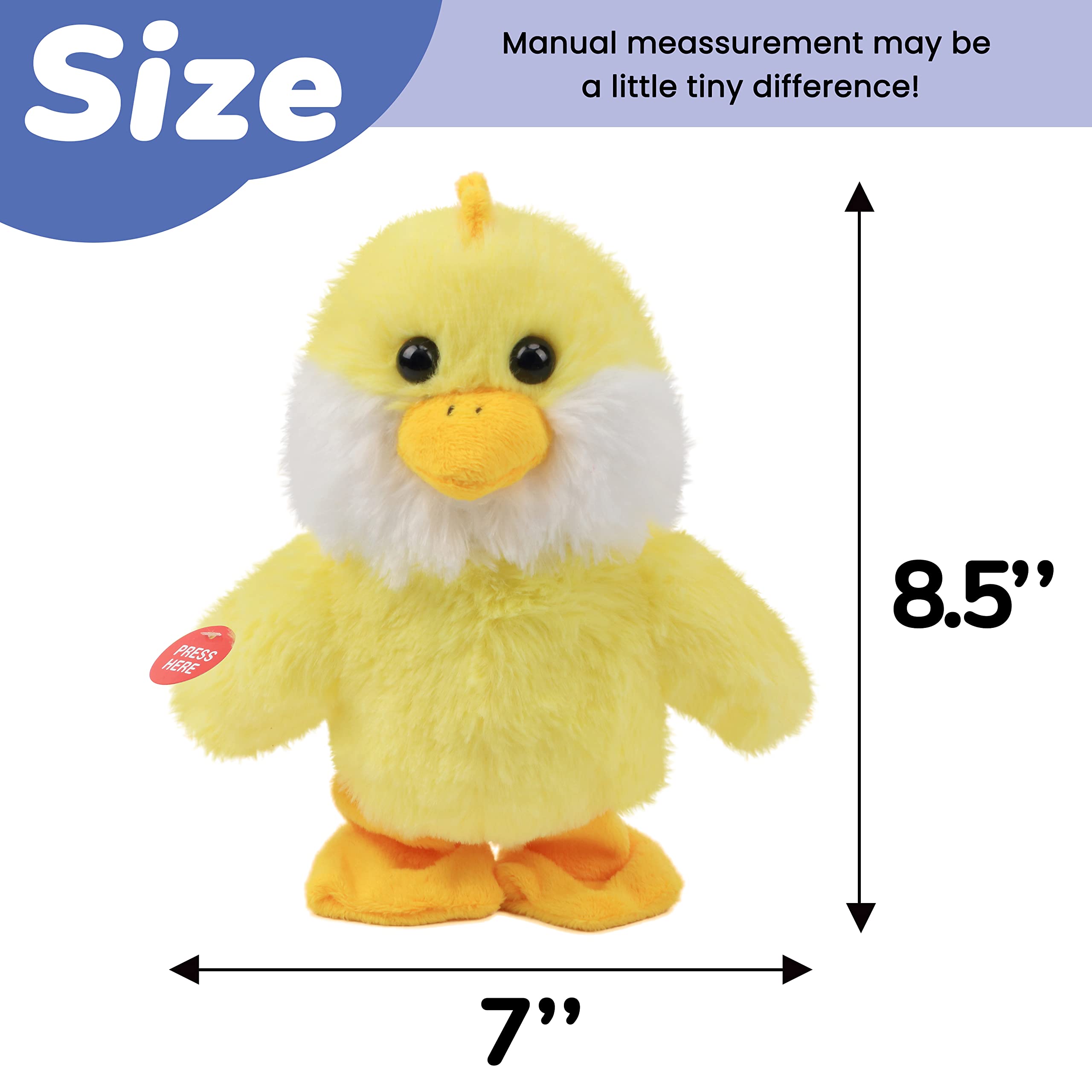 Hopearl Talking Singing Chick Repeats What You Say Chicken Walking Electric Interactive Animated Toy Speaking Plush Buddy Gift for Toddlers, Yellow, 8.5''