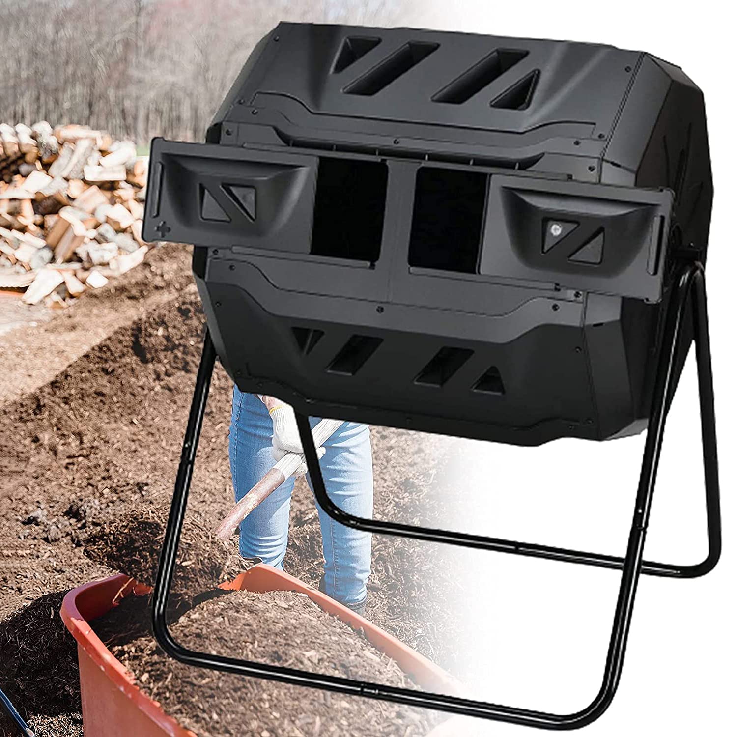 Buy Tumbling Composter, Dual Chamber High Volume Compost Bin with Water