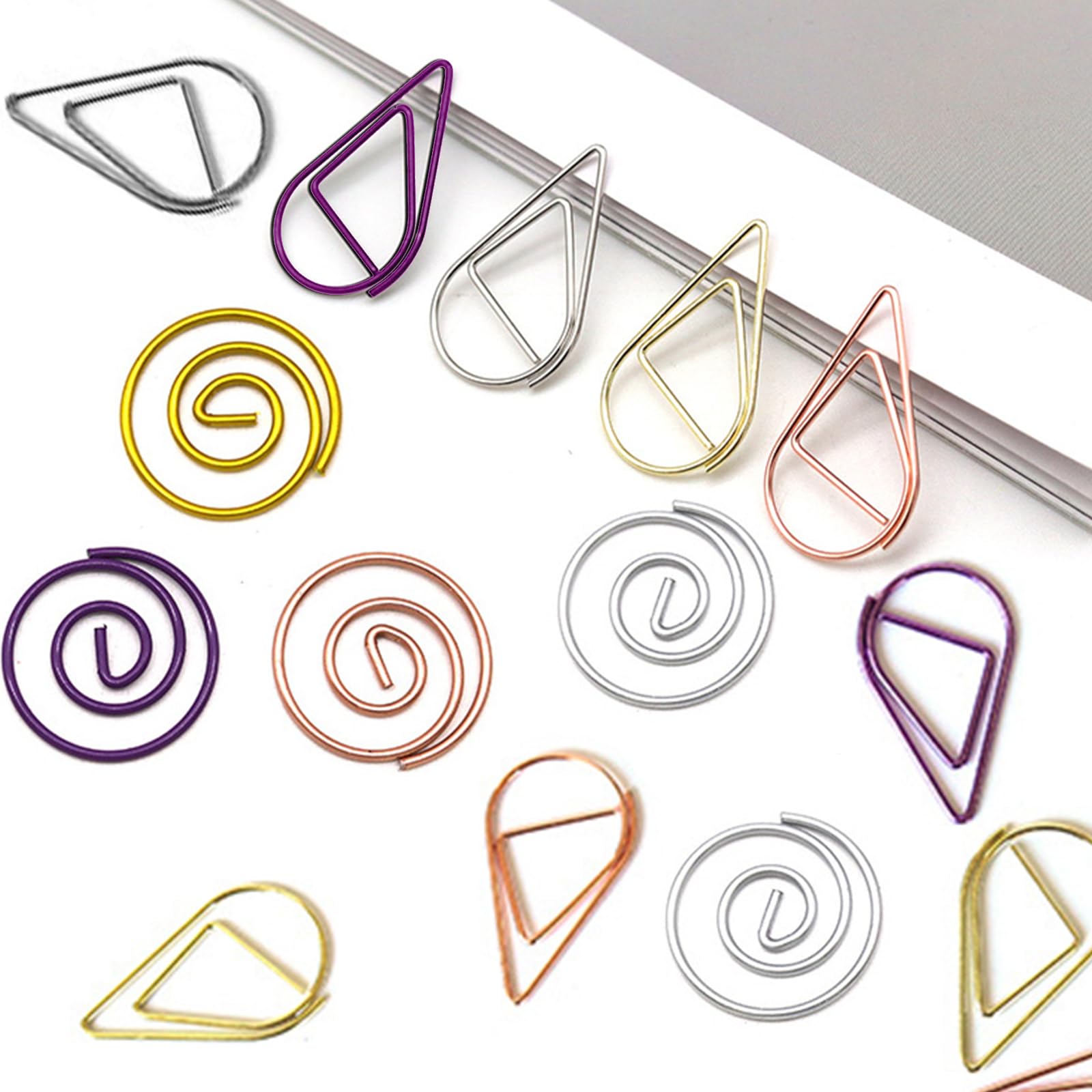 Hesena Juego de 320 clips de papel, 160 clips redondos y 160 clips de papel de lágrima, para oficina y hogar (circular + forma de gota)