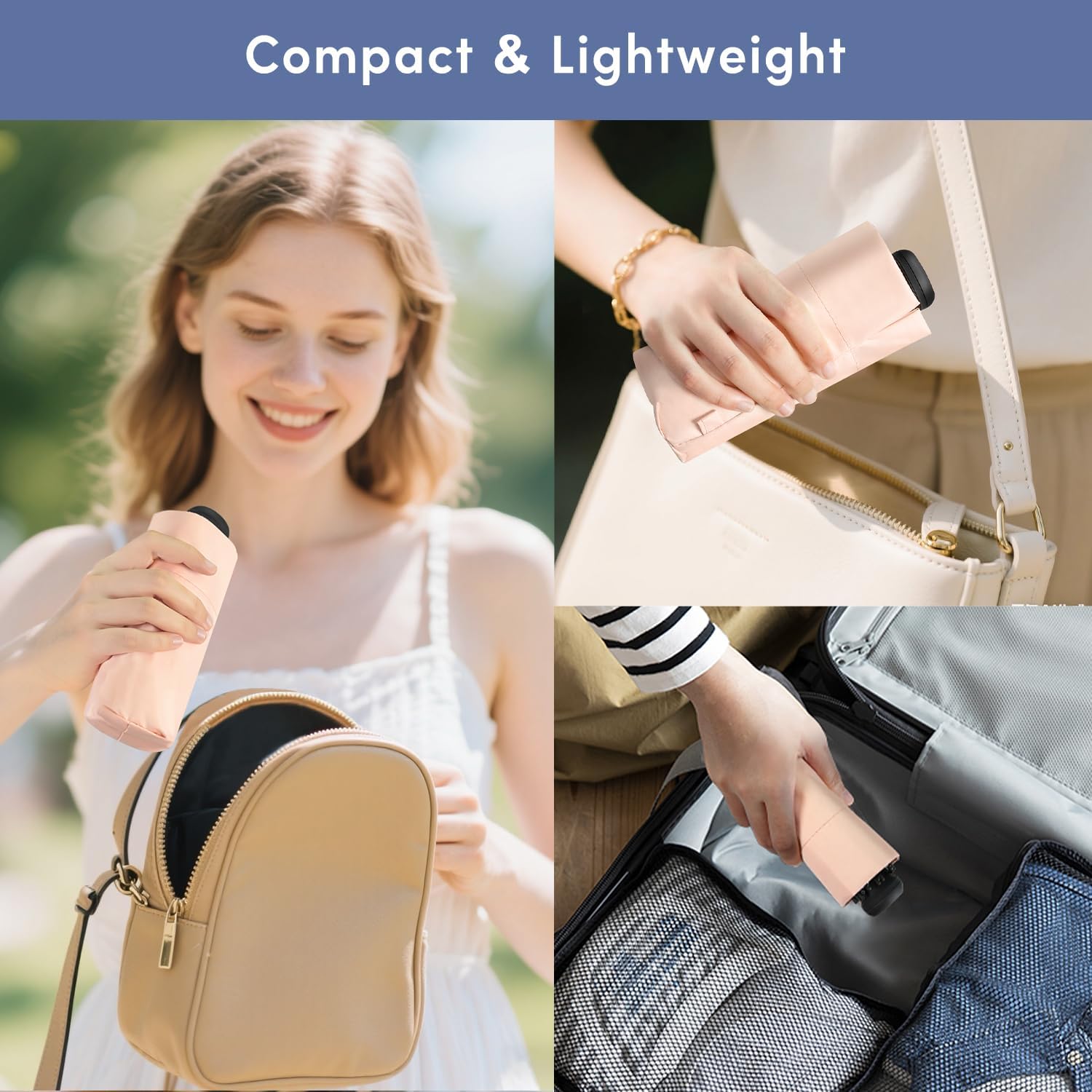 LEAGERA UPF 50+ Mini Umbrella for Travel - Compact Folding Sun Umbrella for Walking Summer Lightweight Purse Small Umbrellas for Women Girls