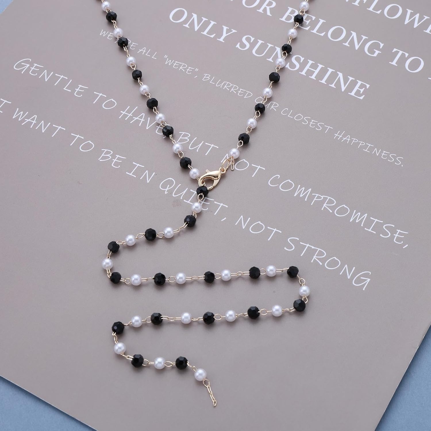 Boho Pearl Y Lariat Chain Necklace Pearl Beaded Choker Necklace Long Y Shape Drop Chain Black Crystal Bead Necklaces Jewelry for Women - Image 7