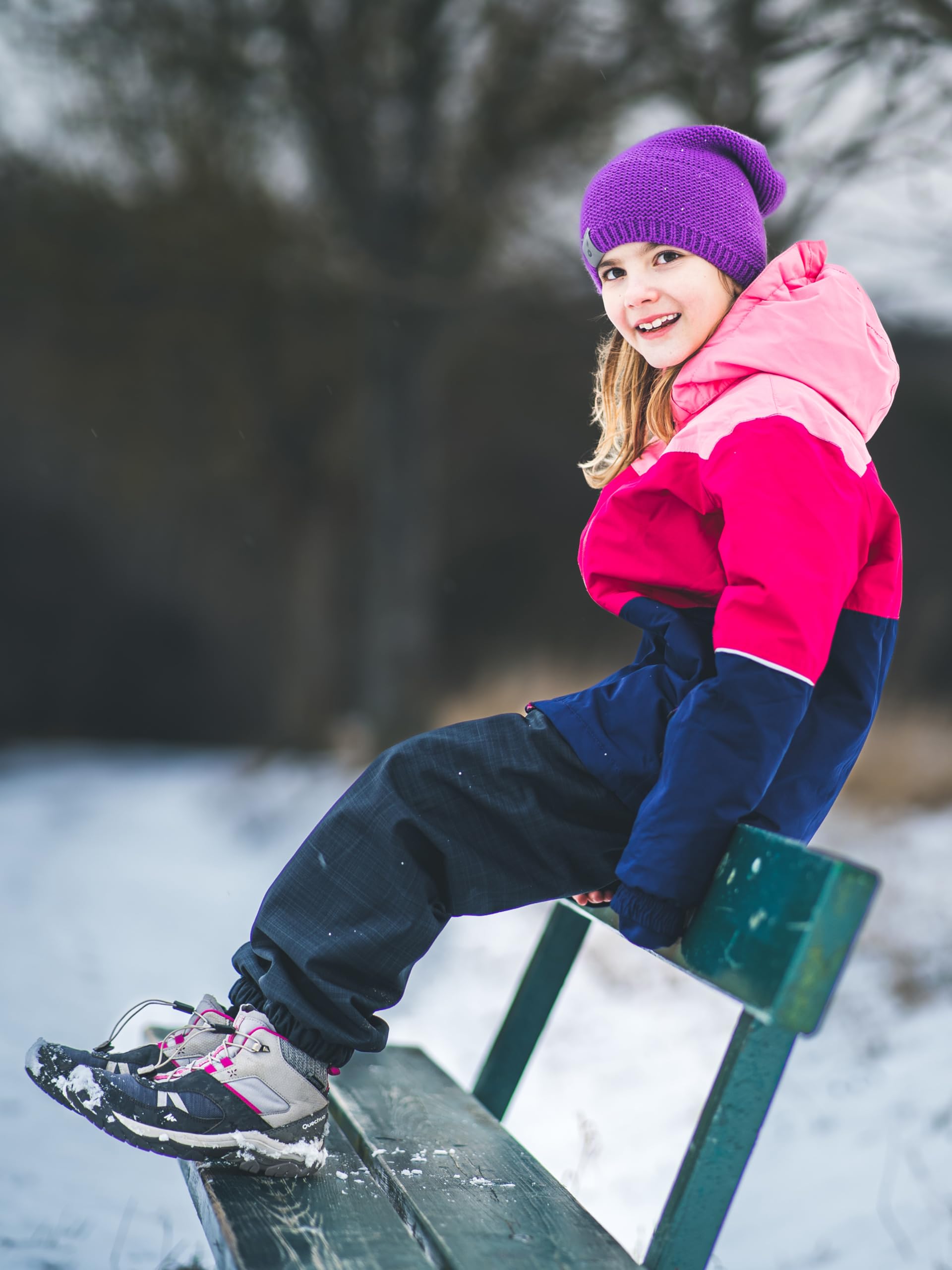 Dziecięce spodnie softshellowe z polarem, odporne na działanie wody i wiatroszczelne, oddychające, ciepłe spodnie outdoorowe, funkcyjne, spodnie zimowe, Jeżyna z antracytem i jednorożcami, 128/134 cm