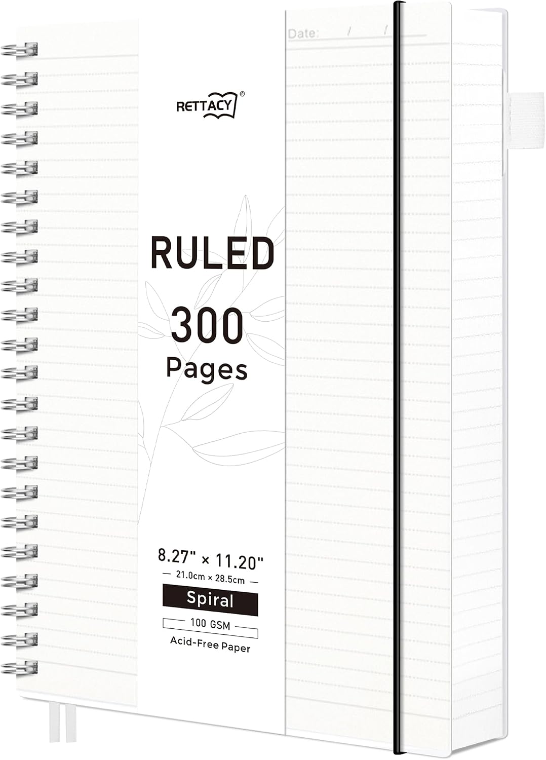 RETTACY Spiral College Ruled Notebook, 300 Pages, A4 Size (8.2" x 11.2")