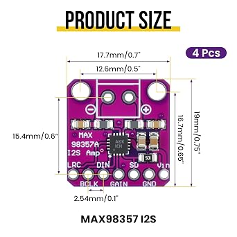 4Pcs MAX98357 I2S 3W Audio Amp Breakout Board | Filterless Class D DAC Decoder Module | for DIY Audio Projects