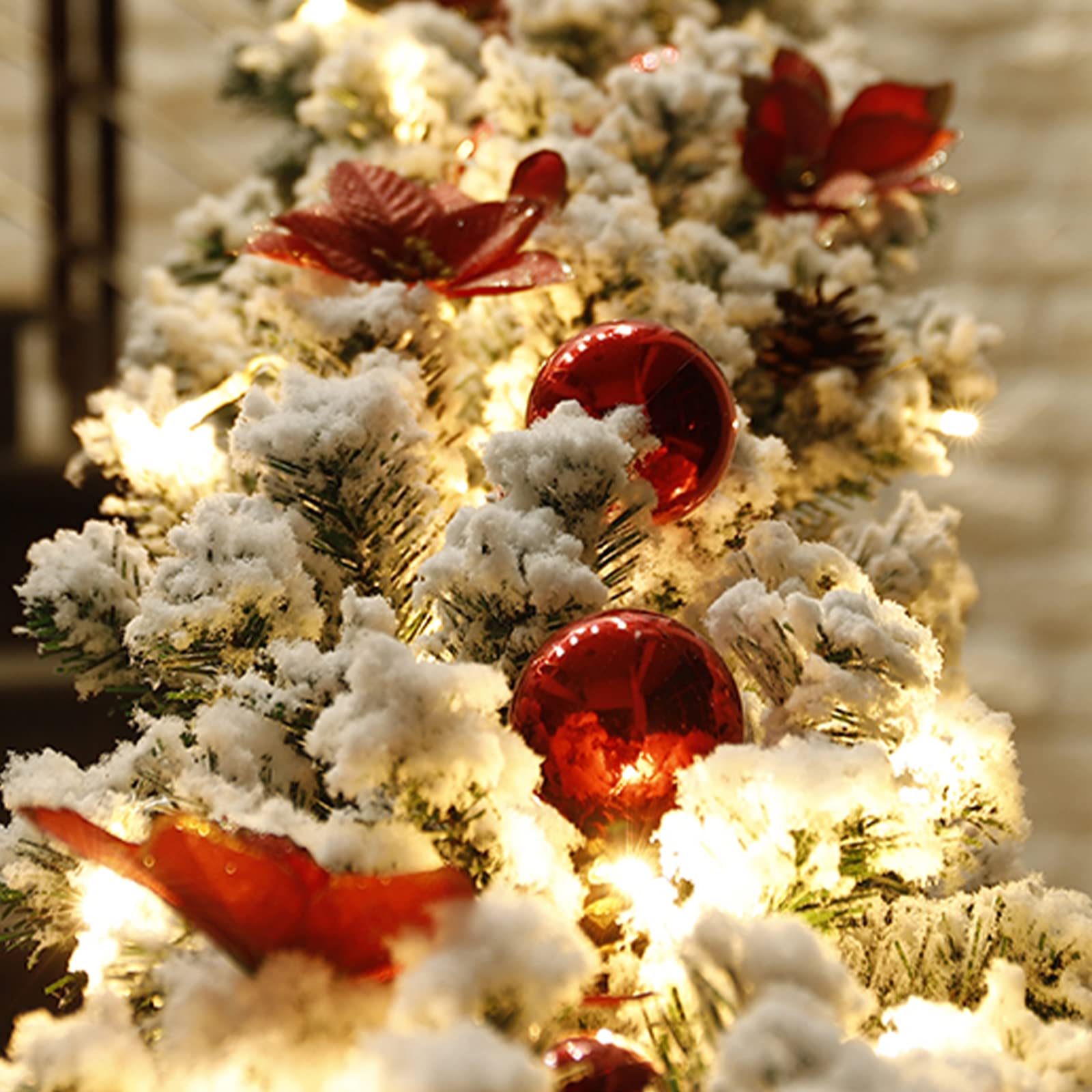 Ghirlanda Natalizia Preilluminata HomeKaren 2,8 M Con 50 Luci LED A Pigna E Neve