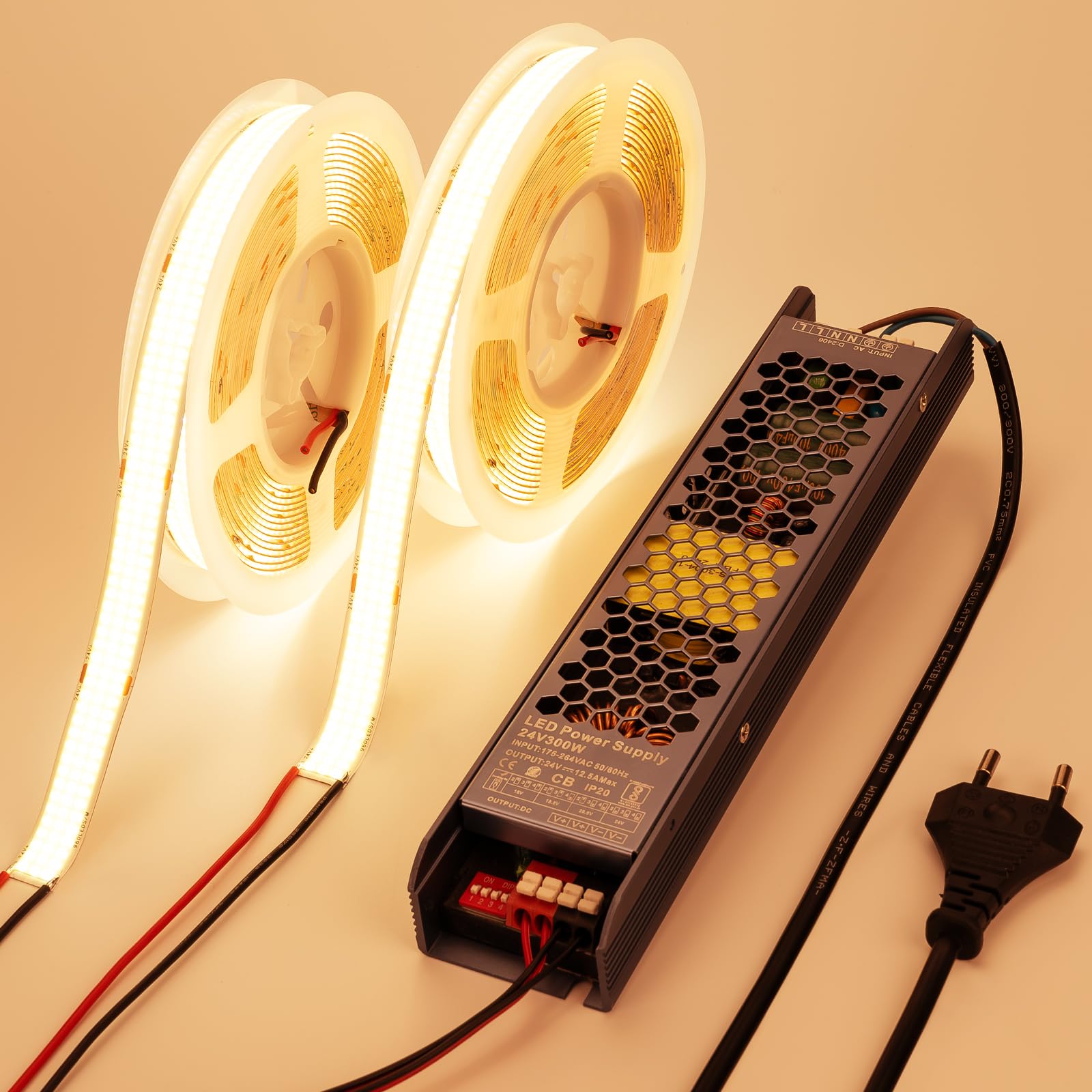 BENLUN Large 15mm Ruban LED COB Super Lumineux 24V 10m avec Transformateur