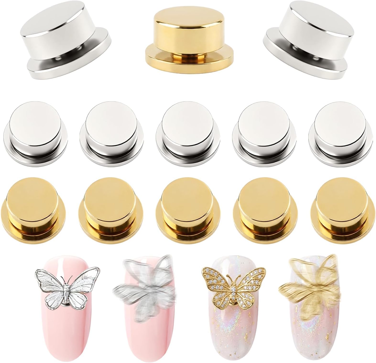 Rotating Nail Charms - 10 Pcs Spinning Nail Charms, 360 Degrees Rotating Nail Art Decorations, Bearing Art Tool Rings 3D Jewelry Rotating Tools or Women DIY Crafting Jewelry Accessories, Silver/Gold