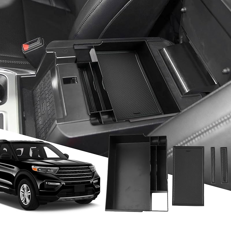 SXCY Organizador de Console Central para Ford Explorer 2020 a 2027, ABS, 2 compartimentos, preto
